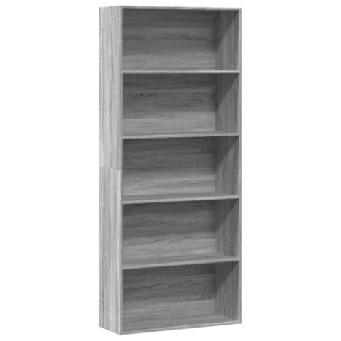 vidaXL Bücherregal, Bücherschrank mit 5 Fächern, Standregal für Wohnzimmer Büro, Büroregal Wandregal Raumteiler, Grau Sonoma Holzwerkstoff