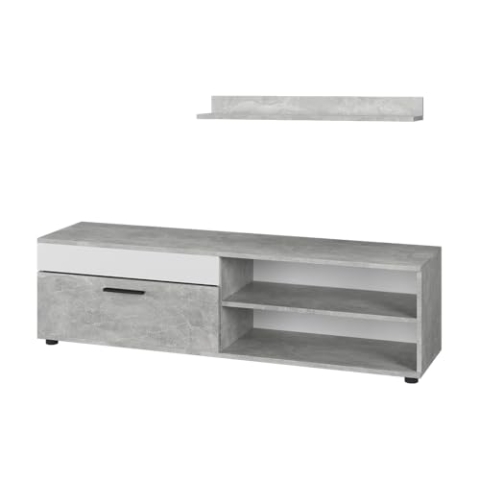 Vicco Lowboard & Regal Berno, Beton/Weiß, mit 1 Klappe