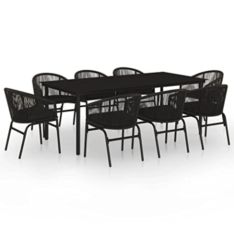 vidaXL Gartenmöbel Set 9-TLG. Gartengarnitur Sitzgruppe Sitzgarnitur Gartenset Gartentisch Esstisch Gartenstuhl Tisch Stühle Schwarz