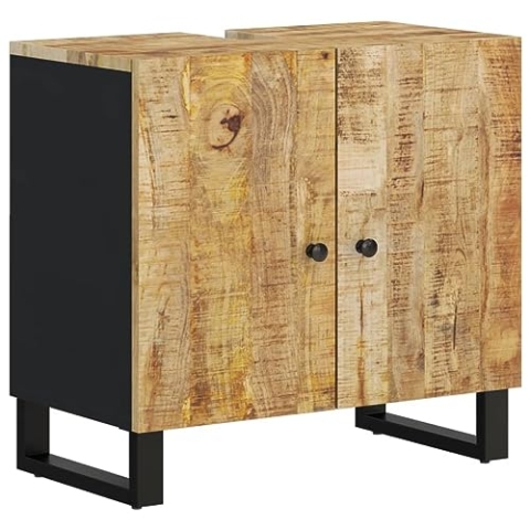 vidaXL Waschbeckenschrank, Unterschrank, Kommode mit Beinen, Badezimmermöbel, Massivholz mit Griff und technischem Holz, 62 x 33 x 58 cm
