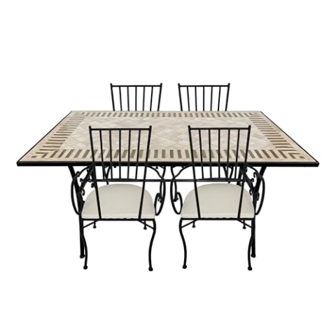 AXI Leonie Bistroset 5-teilig mit Mosaik im Toskanischen Stil | Bistrotisch mit 4 Stühlen | Bistro Gartenmöbel Set für Garten/Balkon/Terrasse | Balkonset/Sitzgruppe