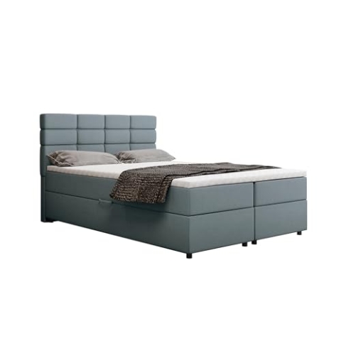 PANDA MÖBEL Reve Boxspringbett 140 x 200 cm Doppelbett mit hochwertiger Bonell-Matratze und Topper, Polsterbett mit Bettkasten, Schlafzimmer, Bequem, Modern, Stilvoll