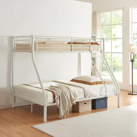 [neu.haus] Etagenbett Sortland Kinderbett Jugendbett Hochbett mit Leiter und Zwei Liegeflächen 90x200cm und 140x200cm Metall Weiß
