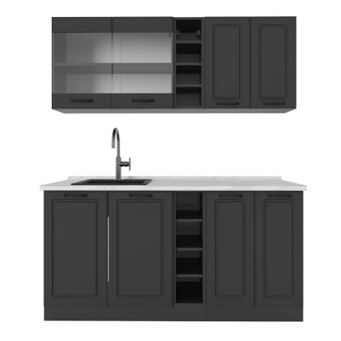 Vicco Singleküche R-Line, Anthrazit Landhaus/Anthrazit, 160 cm, AP Marmor