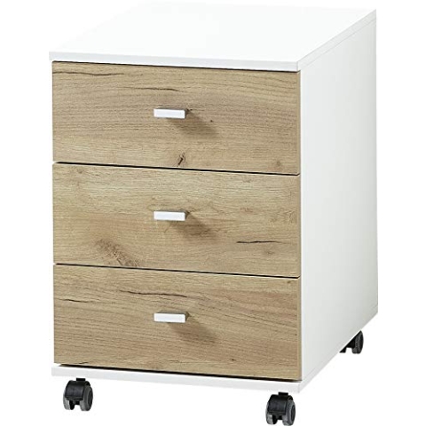 Germania Rollcontainer 4151-513 GW-Lioni, in Weiß/Navarra-Eiche-Nb, mit 3 Schubkästen, 40 x 57 x 49 cm (BxHxT)