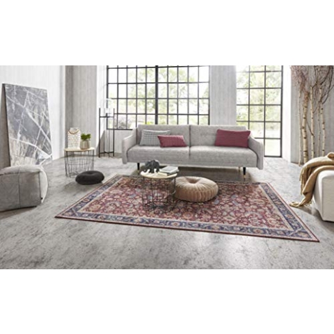 Nouristan Asmar Teppich – Wohnzimmerteppich Orient-Touch Detailiertes Muster Florales Kurflor Flachgewebe Teppich für Esszimmer, Wohnzimmer, Schlafzimmer – Bordeauxrot, 120x160cm