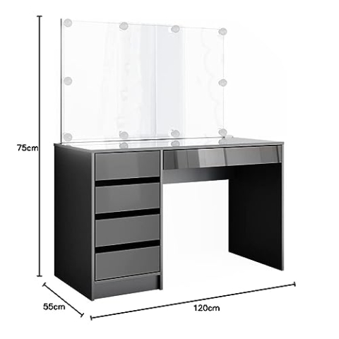 Vicco Schminktisch Sherry, Anthrazit Hochglanz, 120 cm mit LED Beleuchtung