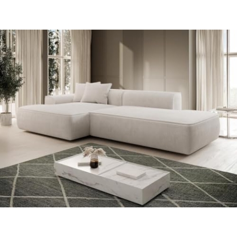 Vente-unique-Ecksofa - Ecke Links - Cord - Beige - ERYNEL