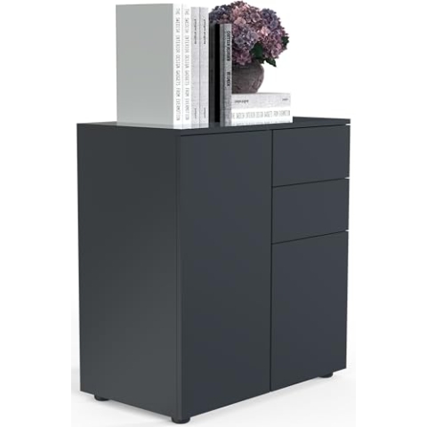 VCM Holz Kommode | Sideboard mit 2 Drehtüren und Zwei Schubladen | Maße H. 77 x B. 70 x T. 39cm - Dalosa Anthrazit