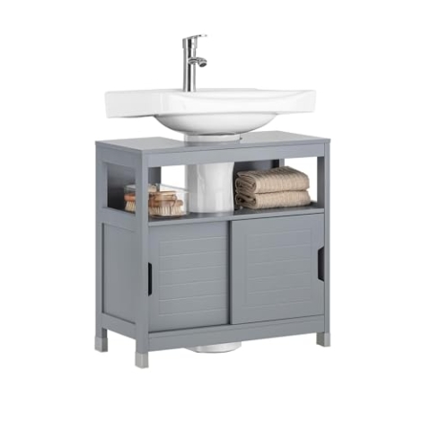 SoBuy Waschbeckenunterschrank Badezimmerschrank - Badschrank mit Fußpolster, Unterschrank Waschbecken - Kommode für Badezimmer, Badmöbel, Stahlgrau, 60x61x30 cm, FRG128-II-SG