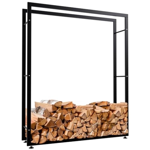 CLP Kaminholzständer Keri V2 I Aus Schwarzem Metall I Kaminholzregal Mit Bodenschonern I Stapelhilfe Für Brennholz, Farbe:schwarz, Größe:25x125x150 cm