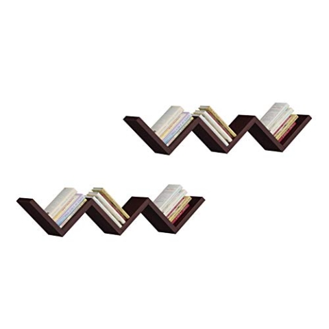 MATKAM ORTO Wandregal, 2 Stück, in moderner Zick-Zack-Optik, B/H/T 90 x 17 x 21 cm, Holzstärke 18 mm, in verschiedenen Ausführungen erhältlich, Max. Belastung 5 kg (Wenge)