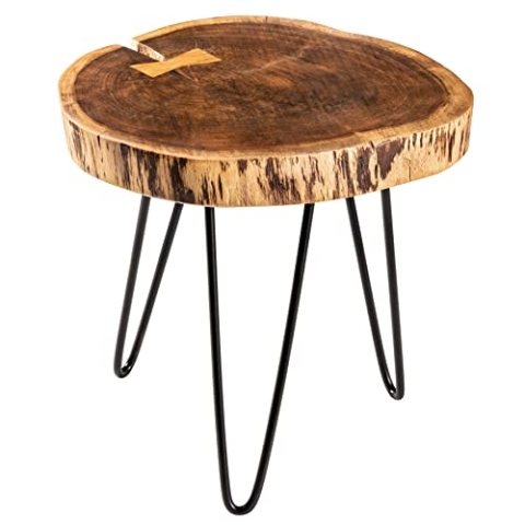 riess-ambiente.de Industrial Beistelltisch GOA 40cm Natur Akazie mit Hairpin Legs | schöner Couchtisch im Industrial Style