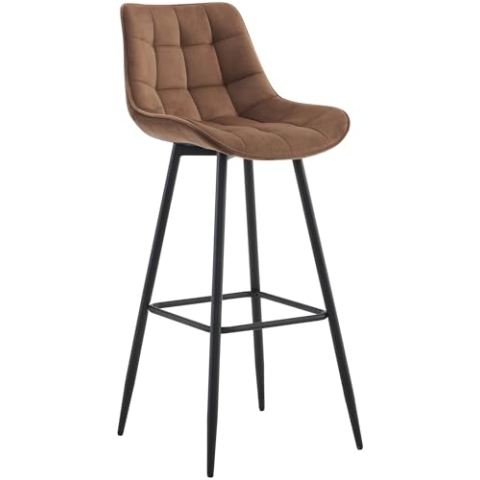 CLP Barhocker Dartford I Gepolsterter Barstuhl I Tresenhocker mit Metall-Gestell und Rückenlehne, Farbe:braun, Material:Samt