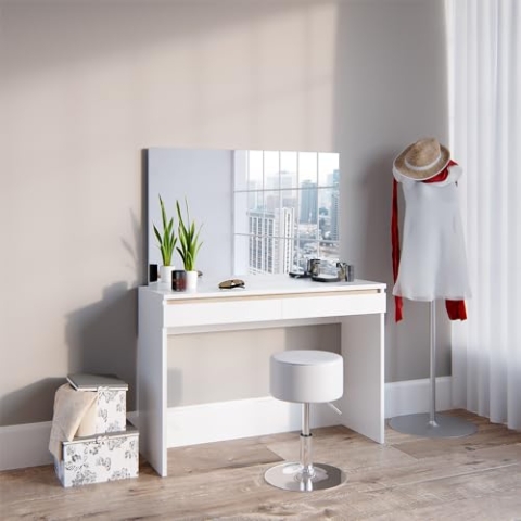Vicco Schminktisch Emma, Kosmetiktisch mit Spiegel, Weiß, 120 cm mit Hocker