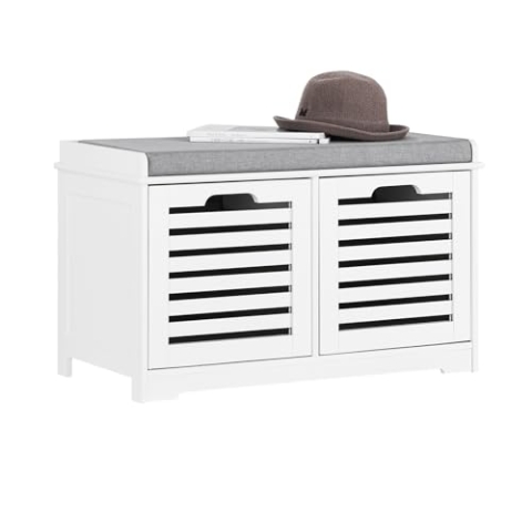 SoBuy FSR23-K-W Moderne Schuhtruhe Sitzkommode mit 2 Körben Sitzbank Schuhschrank mit Sitzkissen Spieltruhe