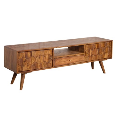 invicta INTERIOR Massives TV Board Mystic Living 140cm Sheesham Natur 3D Oberfläche Massivholz