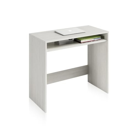 Schreibtisch mit fester Ablage unter dem Tisch, weiße Farbe mit poliertem Holzeffekt, Maße 79 x 87 x 43 cm