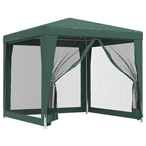 vidaXL Partyzelt mit 4 Mesh-Seitenwänden Gartenzelt Festzelt Pavillon Zelt Gartenpavillon Gazebo Gartenlaube Bierzelt Faltzelt Camping Grün 2,5x2,5 m HDPE