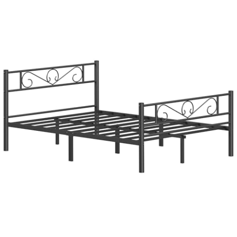 VASAGLE Bett 140 x 200 cm, Gästebett, Doppelbett aus Metall, Bettgestell, Bettrahmen, Metallbett, einfache Montage, tintenschwarz RMB064B01