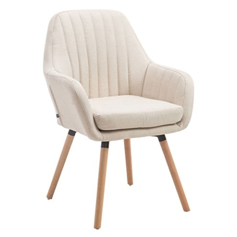 CLP Retrostuhl Florian Mit Hochwertiger Polsterung Und Stoffbezug I Esszimmerstuhl Mit Einer Sitzhöhe Von 49 cm, Farbe:Creme, Gestell Farbe:Natur