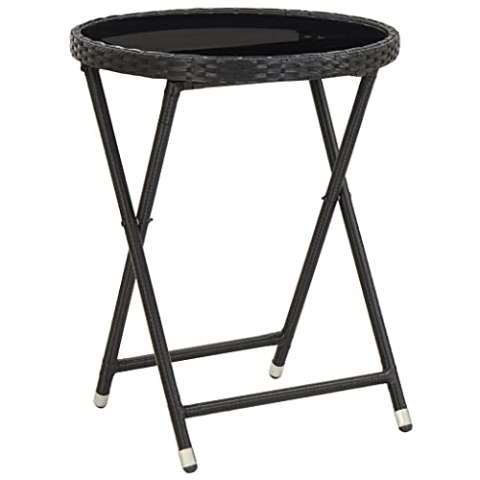 vidaXL Beistelltisch Klappbar Klapptisch Gartentisch Balkontisch Tisch Bistrotisch Campingtisch Terrasse Garten Schwarz 60cm Poly Rattan Hartglas