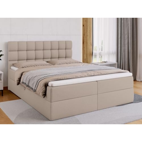 BROMARKT Boxspringbett mit Bettkasten Polsterbett mit Bonell-Matratze und Topper Bett für Schlafzimmer gepolstertes Kopfteil Dakota bonellfedern 160x200 Härtegrad H3 Beige