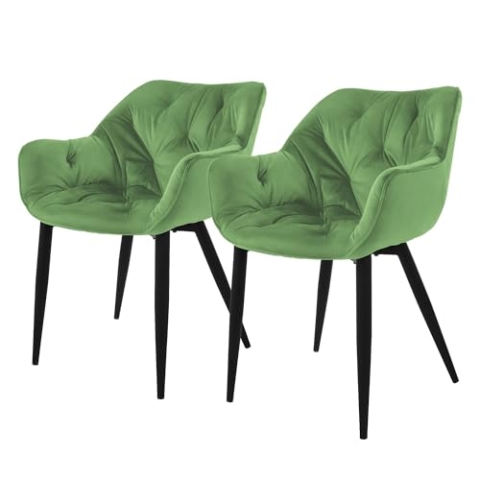 ML-Design Esszimmerstühle 2er Set Salbei, Küchenstuhl mit dickem Samtstoff gepolsterter Sitz, Metallbeinen, Wohnzimmerstuhl mit Rücken- und Armlehnen, Gesteppter Polsterstuhl, Ergonomischer Sessel