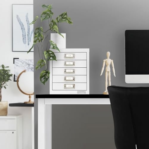 ML-Design Aktenschrank mit 5 Schubladen, 28x38x33 cm, Weiß, Schubladenschrank aus Metall für DIN A4, Büroschrank mit Etikettenhalter, Stahlschrank Metallschrank Werkzeugschrank Aufbewahrungsschrank