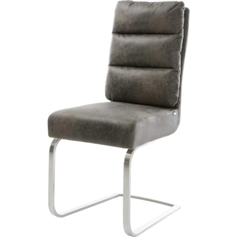 DELIFE Schwingstuhl Pela-Flex Freischwinger flach Edelstahl Mikrofaser Grau Antik Taschenfederkern