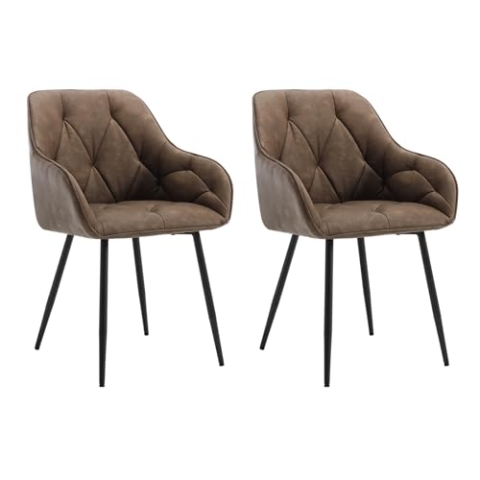 WOLTU 2er Set Esszimmerstühle, Küchenstuhl, Stuhl Esszimmer Wohnzimmer, ergonomischer Sessel, Armlehnstuhl, Polsterstuhl, Sitzfläche aus Vintage-Kunstleder, Metallbeine, Dunkelbraun, EZS03dbr-2