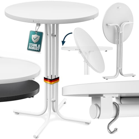 Casaria® Stehtisch Klappbar Outdoor Gastro Bistrotisch 2X Haken Ø 70 cm Rund Witterungsbeständig Weiß Partytisch pulverbeschichtet Metall MDF