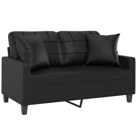 vidaXL Sofa 2 Sitzer, Couch mit Zierkissen, Liegesofa für Wohnzimmer, Polstersofa Sessel Relaxsofa Loungesofa Relaxcouch, Schwarz Kunstleder