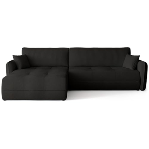 BROMARKT Ecksofa mit Schlaffunktion Couch mit Bettkasten Wohnzimmer Möbel Freistehend Wellenfedern Schlafsofa Sofa Boucle Wohnlandschaft L Form 3 Sitzer 263x150x85 cm Schwarz