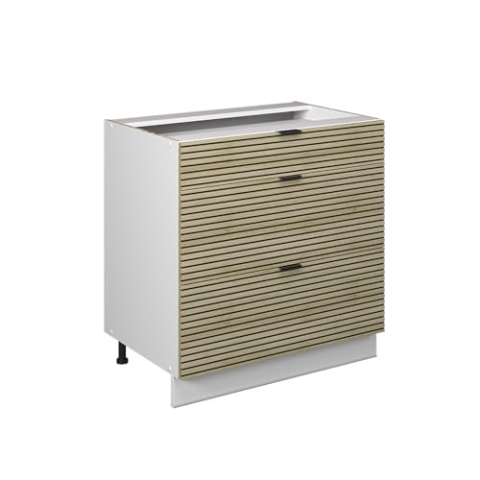 Vicco Küchenunterschrank Fame-Line, Eiche Paneel, 80 cm mit 3 Schubladen, ohne Arbeitsplatte