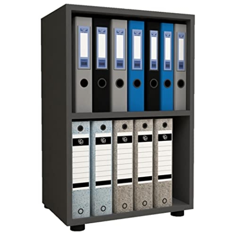 VCM Holzregal stehend | platzsparender Aktenschrank | Maße ca. H. 74 x B. 49 x T. 32 cm | Elegantes Regal | Büroregal – Ulas 2f Anthrazit