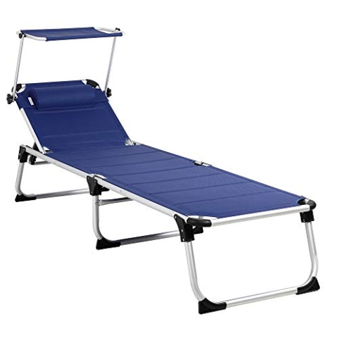 Casaria® Sonnenliege Bari klappbar Wetterfest mit Dach Kopfkissen Gartenliege leicht Aluminium Sonnenliege Liegestuhl 150kg belastbar Blau meliert