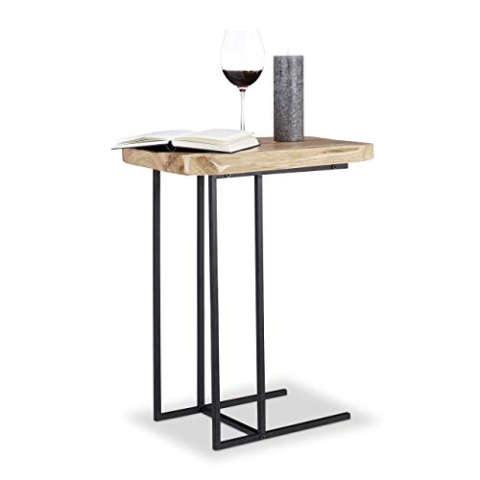 Relaxdays Beistelltisch Holz, rustikaler Dekotisch, praktische Ablage, edles Zedernholz, HxBxT: 60 x 34 x 49,5 cm, Natur