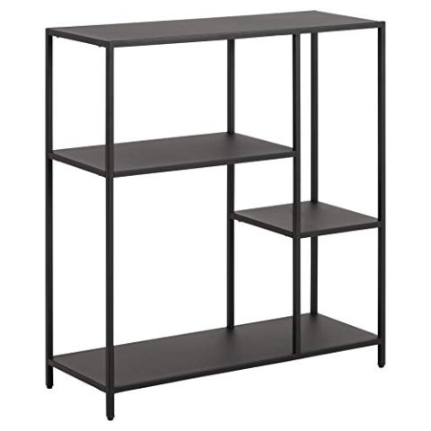 AC Design Furniture Norbert Asymmetrisches Doppel-Bücherregal mit 3 Ablagen, B: 79,5 x H: 86 x T: 30 cm, Schwarz, Metall, 1 Stk.