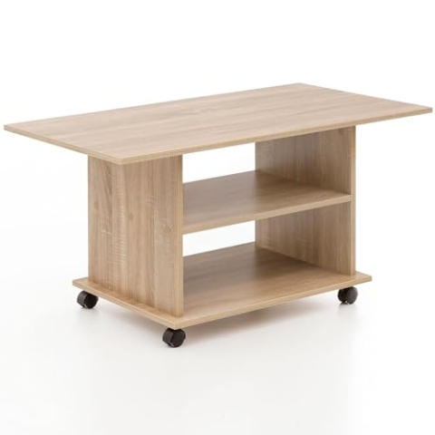 Wohnling Design Couchtisch WL5.739 95 x 51 x 54,5 cm Sonoma Drehbar mit Rollen, Wohnzimmertisch Coffee Table, Sofatisch Loungetisch Holz, Kaffeetisch mit Stauraum
