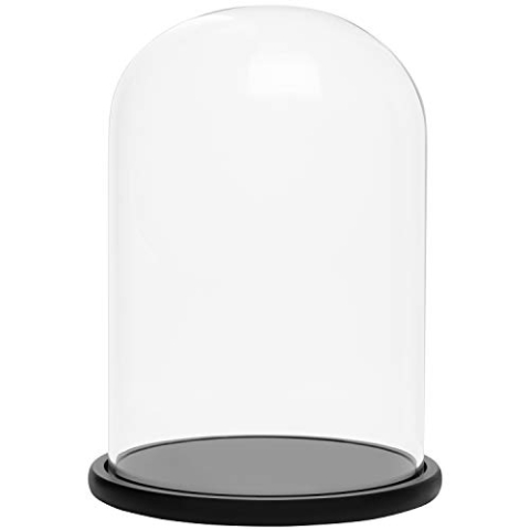 BELLE VOUS Glas Glocke Glaskuppel Groß mit Holzboden Schwarz – 30cm Dekorative Glashaube als Tischdeko, Deko Glas Kuppel Transparent Glasglocke, Glass Dome Cloche mit Boden für Lichter, Deko
