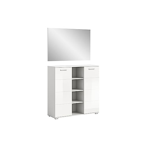 xonox.home X98A9G02 Garderobenkombination 110x191x37 cm in weiß Nachbildung und weiß Hochglanz