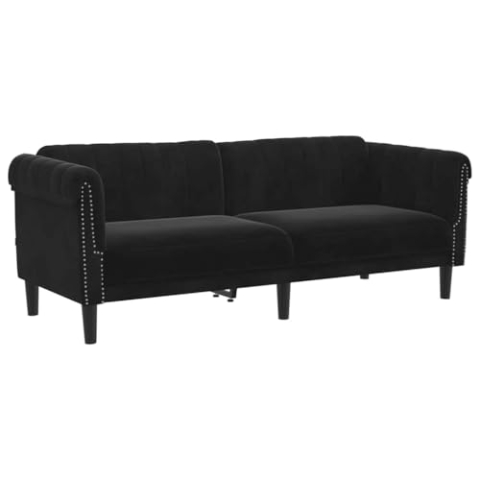 vidaXL Sofa 3-Sitzer, Couch mit Armlehnen Rückenlehne Stützbeine, Loungesofa für Wohnzimmer, Polstersofa Sofagarnitur, Modern, Schwarz Samt