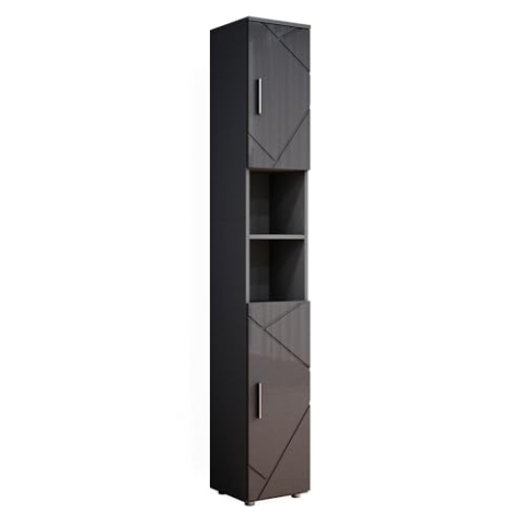 Vicco Badschrank Irma, Badezimmerhochschrank, Anthrazit Hochglanz, 30 x 192 cm
