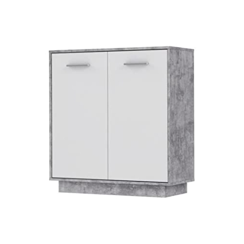 Forte ANTUZA Sideboard mit 2 Türen, Holzwerkstoff, Weiß/Betonoptik Lichtgrau, B x H x T: 82,9 x 88,1 x 34,2 cm