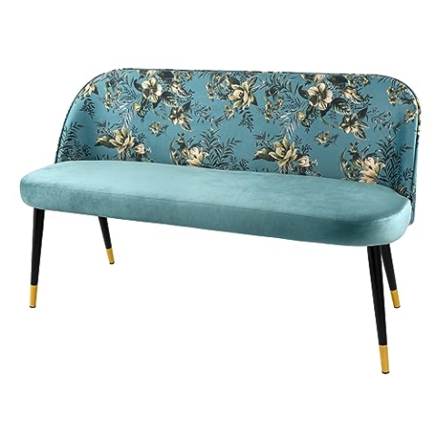 Riess Ambiente Design Bank PRÊT-À-Porter türkis Samt florales Muster und goldene Fußkappen