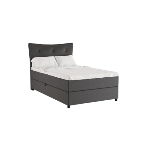 PANDA MÖBEL Nevada Boxspringbett 120 x 200 cm Doppelbett mit hochwertiger Bonell-Matratze und Topper, Polsterbett mit Bettkasten, Schlafzimmer, Bequem, Modern, Stilvoll