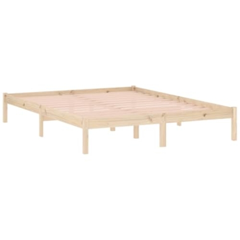 vidaXL Queensize-Bettgestell – massives Kiefernholz mit natürlicher Maserung, unbehandelte Oberfläche und praktische Lamellen, ideal für rustikale Wohnkultur – einfache Montage erforderlich – Braun