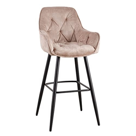 riess-ambiente.de Design Barhocker Milano Champagner Samt Barstuhl mit Chesterfield Steppung