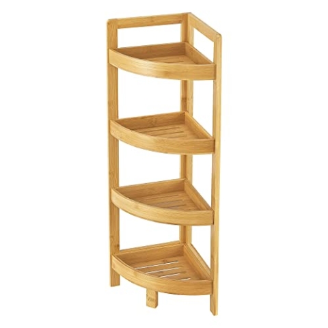 [en.casa] Bambus Standregal Lestijärvi Badregal 4 Ablagen 80 x 23 x 23 cm Eckregal stehend Natur